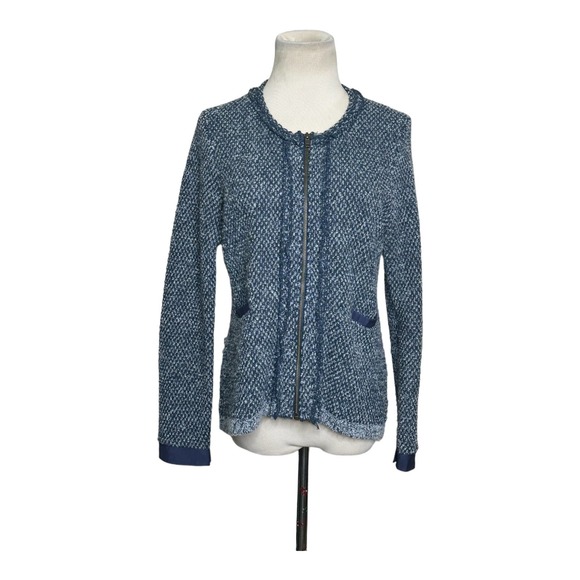 Angel of the North blue grey knit tweed zipper cardigan sweater size small - Picture 10 of 14